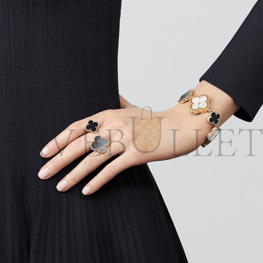 V*N CL*F  arpels magic alhambra between the finger ring - yellow gold, mother-of-pearl, onyx  vcarn05700